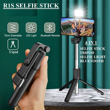 4 in 1 selfie stick + Tripod stand with light and wireless remote